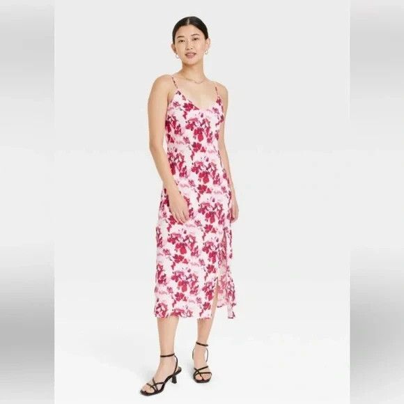 A New Day Red/Pink Floral Slip Dress w/Slit Sz XXL Romantic - Picture 8 of 10